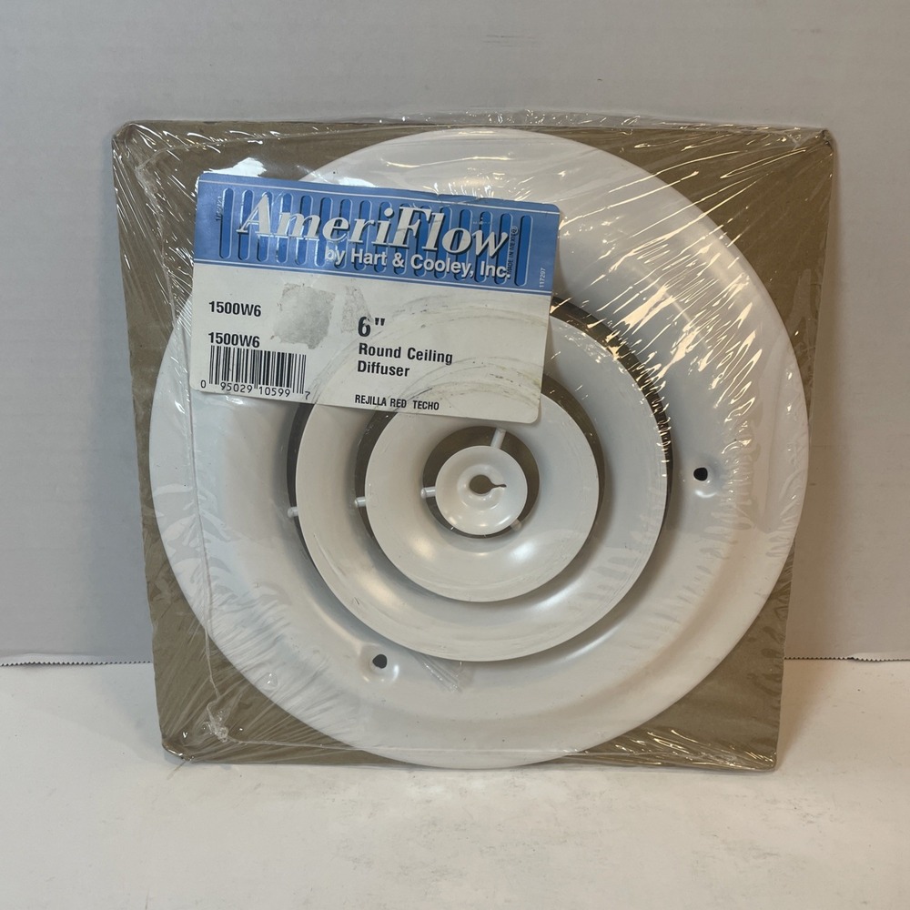 AmeriFlow Round Ceiling Diffuser 6in White 1500W6 HVAC Vent Cover Step-Down Ring